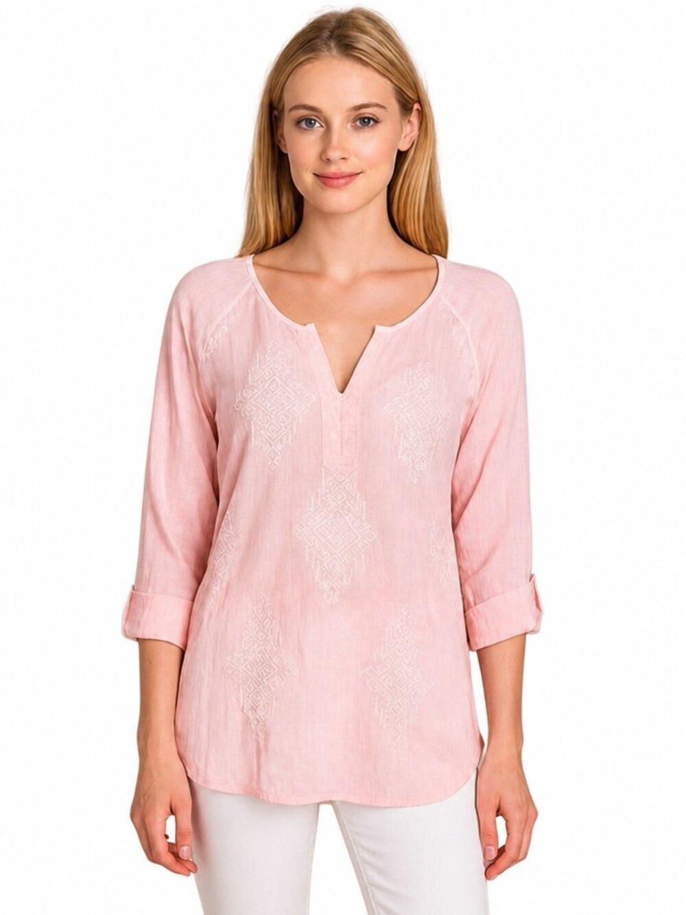 RXB Light Pink Embroidered Boho Tunic Top | Size M